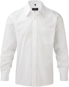 Russell Collection RU934M - Camicia uomo popeline maniche lunghe Bianco