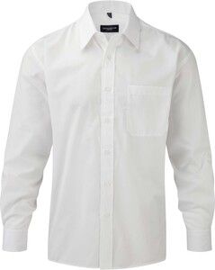 Russell Collection RU934M - Camicia uomo popeline maniche lunghe Bianco