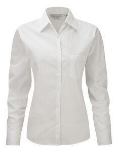 Russell Collection J936F - Camicia da donna, in popeline EasyCare - puro cotone, easycare Bianco