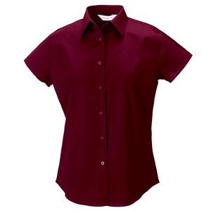 Russell Collection J947F - Camicia sagomata elasticizzata a manica corta da Donna easycare Port