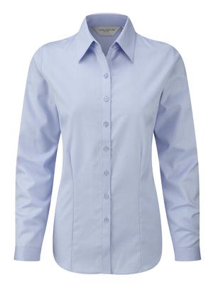 Russell Collection J962F - Camicia da donna a maniche lunghe in tessuto a lisca di pesce