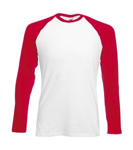 Fruit of the Loom 61-028-0 - T-shirt Baseball maniche lunghe Bianco / Rosso