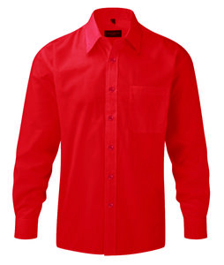 Russell Collection J934M - Camicia policotone popeline easycare a maniche lunghe Classic Red