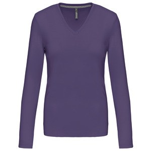 Kariban K382 - T-SHIRT DONNA MANICHE LUNGHE SCOLLO A V Purple