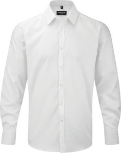 Russell Collection RU962M - Camicia uomo maniche lunghe Herringbone Bianco
