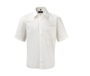 Russell Collection JZ937 - Camicia a maniche corte da uomo 100% cotone Bianco
