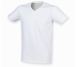 Skinnifit SF122 - T-shirt da uomo in cotone elasticizzato con scollo a v Bianco
