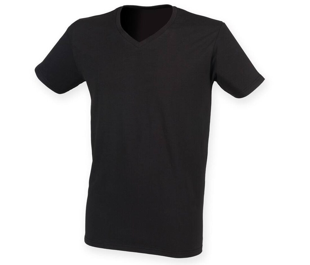 Skinnifit SF122 - T-shirt da uomo in cotone elasticizzato con scollo a v