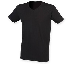 Skinnifit SF122 - T-shirt da uomo in cotone elasticizzato con scollo a v Nero