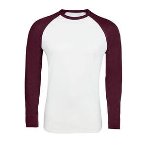 SOL'S 02942 - Funky Lsl T Shirt Uomo Bicolore Manica Lunga A  Raglan Bianco / bordeaux