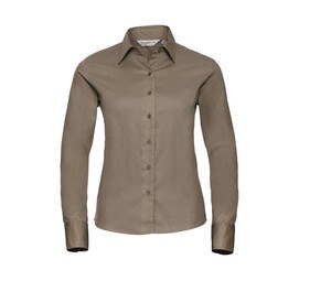 Russell Collection JZ16F - Camicia da donna a maniche lunghe in twill classico