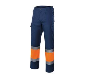 VELILLA VL157 - Pantaloni bicolore alta visibilità Navy/Fluo Orange