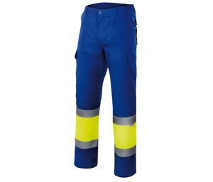VELILLA VL157 - Pantaloni bicolore alta visibilità Royal / Fluo Yellow