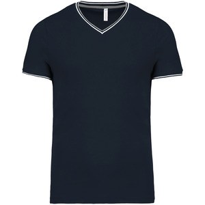 Kariban K374 - T-shirt piqué uomo scollo a V Navy/ Light Grey/ White