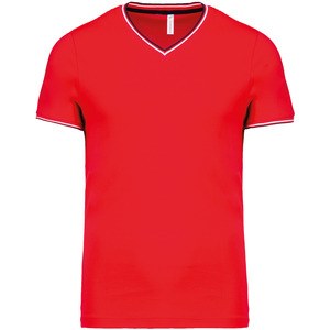 Kariban K374 - T-shirt piqué uomo scollo a V Red/ Navy/ White