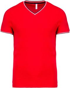 Kariban K374 - T-shirt piqué uomo scollo a V Red/ Navy/ White