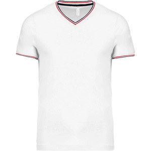 Kariban K374 - T-shirt piqué uomo scollo a V White / Navy / Red