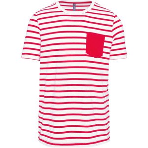 Kariban K378 - T-shirt manica corta a righe stile marinaio con tasca Striped White / Red