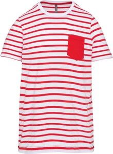 Kariban K379 - T-shirt bambino manica corta a righe stile marinaio con tasca Striped White / Red
