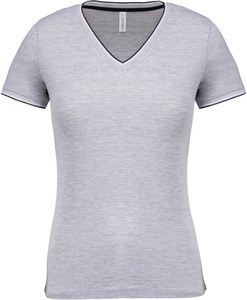 Kariban K394 - T-shirt piqué donna scollo a V Oxford Grey / Navy / White