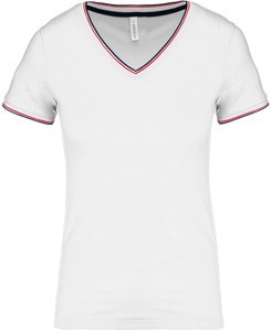 Kariban K394 - T-shirt piqué donna scollo a V White / Navy / Red