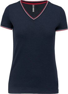 Kariban K394 - T-shirt piqué donna scollo a V Navy / Red / White