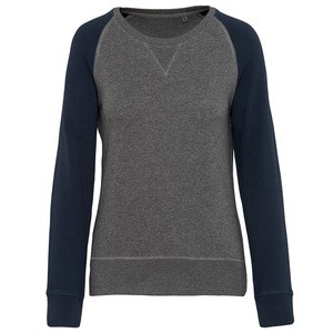 Kariban K492 - Felpa da donna organica bicolore girocollo con maniche raglan Grey Heather/ Navy