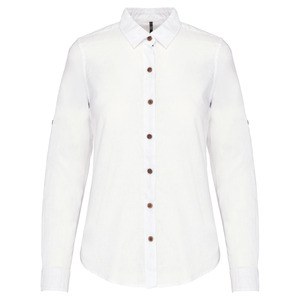 Kariban K589 - Camicia da donna in lino e cotone a maniche lunghe White