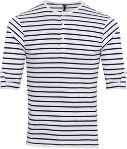 Premier PR218 - T-shirt da uomo "Long John". Bianco / Blu navy