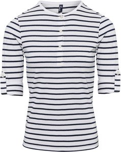 Premier PR318 - T-shirt da donna "Long John". Bianco / Blu navy