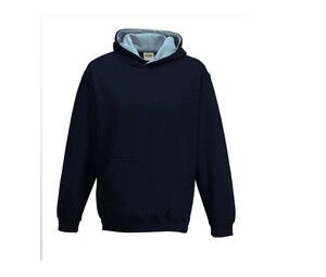 AWDIS JH03J - Felpa da bambino con cappuccio a contrasto New French Navy / Sky Blue