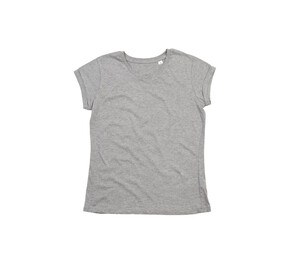 Mantis MT081 - T-shirt da donna con maniche arrotolate Heather Grey Melange